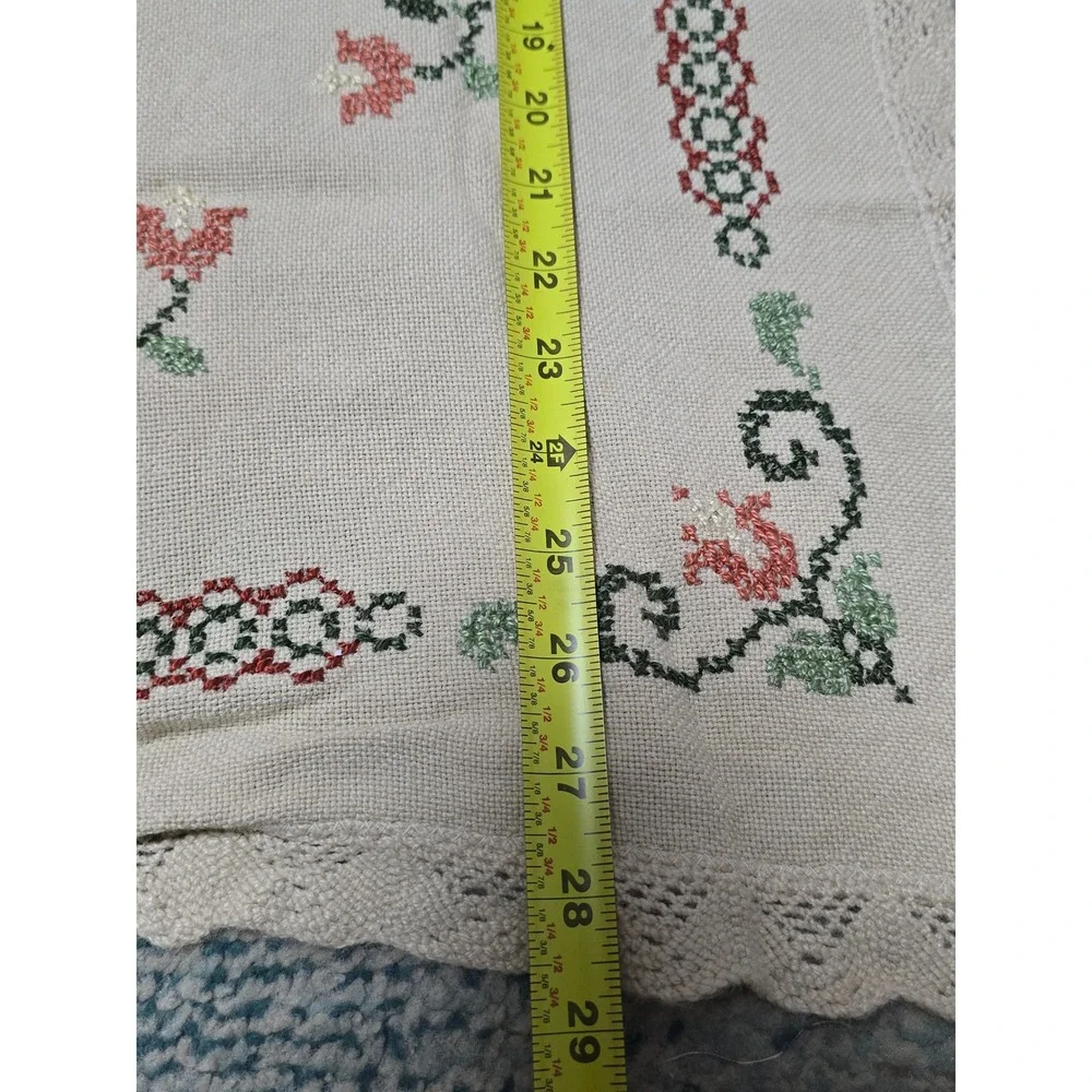Vintage Handmade Embroidered Donkey Cart Floral Tablecloth Cottagecore Decor (V)